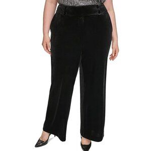 CALVIN KLEIN Black Velvet Pants Plus Size 18W Womens Stretch Wide Leg Evening